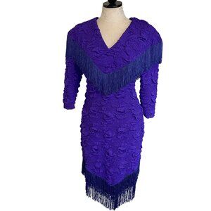Weekend Vintage Womens Dress Size 14 Purple Fringe Stretch Knit Casual